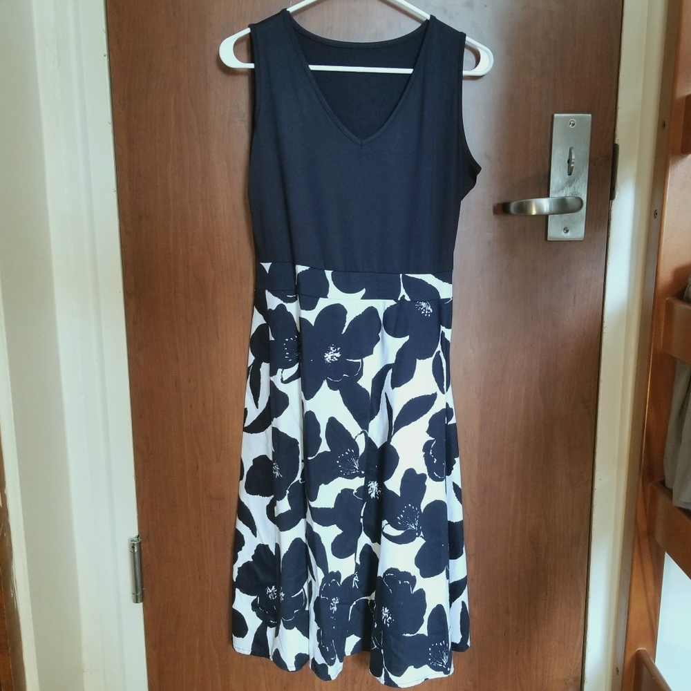 Blue Empress Midi Faux Two-Piece Floral Navy Dress